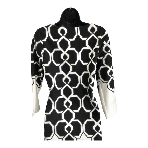 Black & off white geometry print colorblock mod style dress size medium new - Picture 11 of 16
